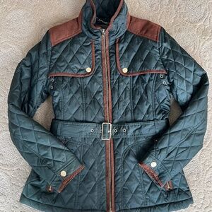 Vince Camuto Military Green Coat with Brown Suede Details